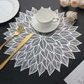 HomeCloud Table mat Round Shape| Table mat Round | Cutwork Design mat | Dining Table mats | Dressing Table MATS | Bed Side Table mats (Flower_Silver, 2) Kafalo
