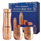 Copperika Tatva Gift Set Copper Water Bottle 1000ml + Copper Glass (Pack of 2-300ml Each) Original Heavy Build |BPA Free With Ayurvedic & Other Health Benefits | Marriage & Return Gift Set