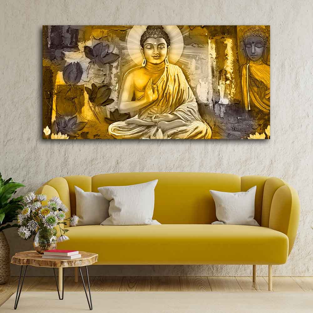 VIBECRAFTS Canvas Paintings for Living Room Drawing Room Meditating Buddha Canvas Wall Painting Fitted With Wooden Frame For Home | Office | Living Room | Gift (PTVCH_2500N)