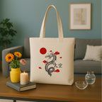 Peach Blossom Van Gogh Printed Tote Bag for Women with Zip, Stylish Cotton Handbags, Canvas Tote Bags for College (WHITE_RED DOT DRAGAN)