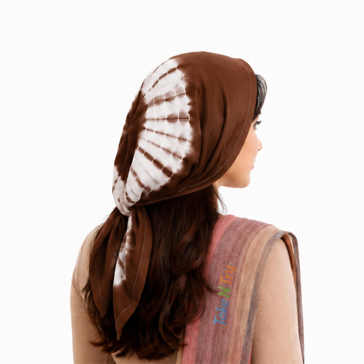Take N Try Women’s Satin Head Scarf, Square Hair Wrap Cotton Bandana for Head, Neck & Hair, Daily Use, Travel & Ethnic Outfit, 30x30 Inch Fashion Printed Scarves for Female & Ladies Gift (Brown)