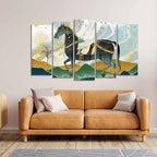VIBECRAFTS Premium Wall Painting of Horse and Golden trees of Five Pieces For Home|Office|Living Room|Gift (PTVC5Pcs2_6607)