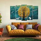 VIBECRAFTS Beautiful White Horses in Forest Premium Wall Painting Set of Five Pieces For Home|Office|Living Room|Gift (PTVC5Pcs2_6573)