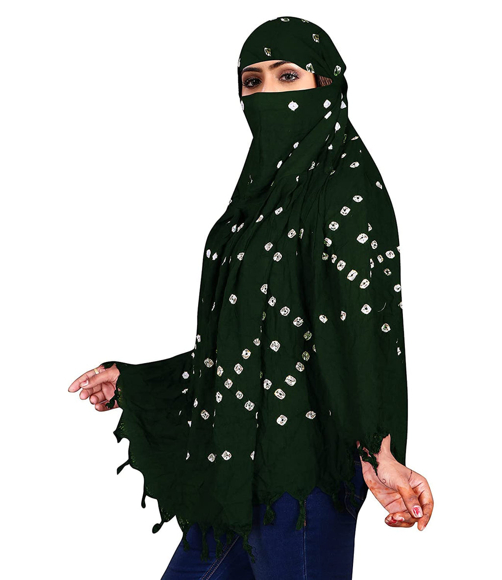 HETVIN Cotton Long Scarf Cum Mask Scarves Usable for Vehicle Driver | White Printed Design Fabric | Universal Size | Soft & Breathable Sun Protection | For Girl & Women (Green)