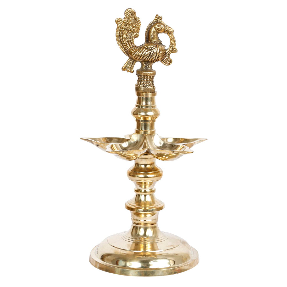 ARTVARKO Brass Bird Traditional Peacock 5 Wick Diya Oil Lamp Table Decor Diyas for Pooja Religious Diwali Gifts with Stand for Home Puja Temple Showpiece 12 Inch