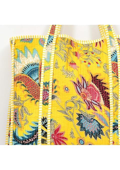 Yda fashion Quilted Cotton Tote Bag for Women & Men, 3 Layer Shopping Bag, Printed Reusable Grocery Tote, Lightweight Multipurpose Shoulder Handbag for Daily Use