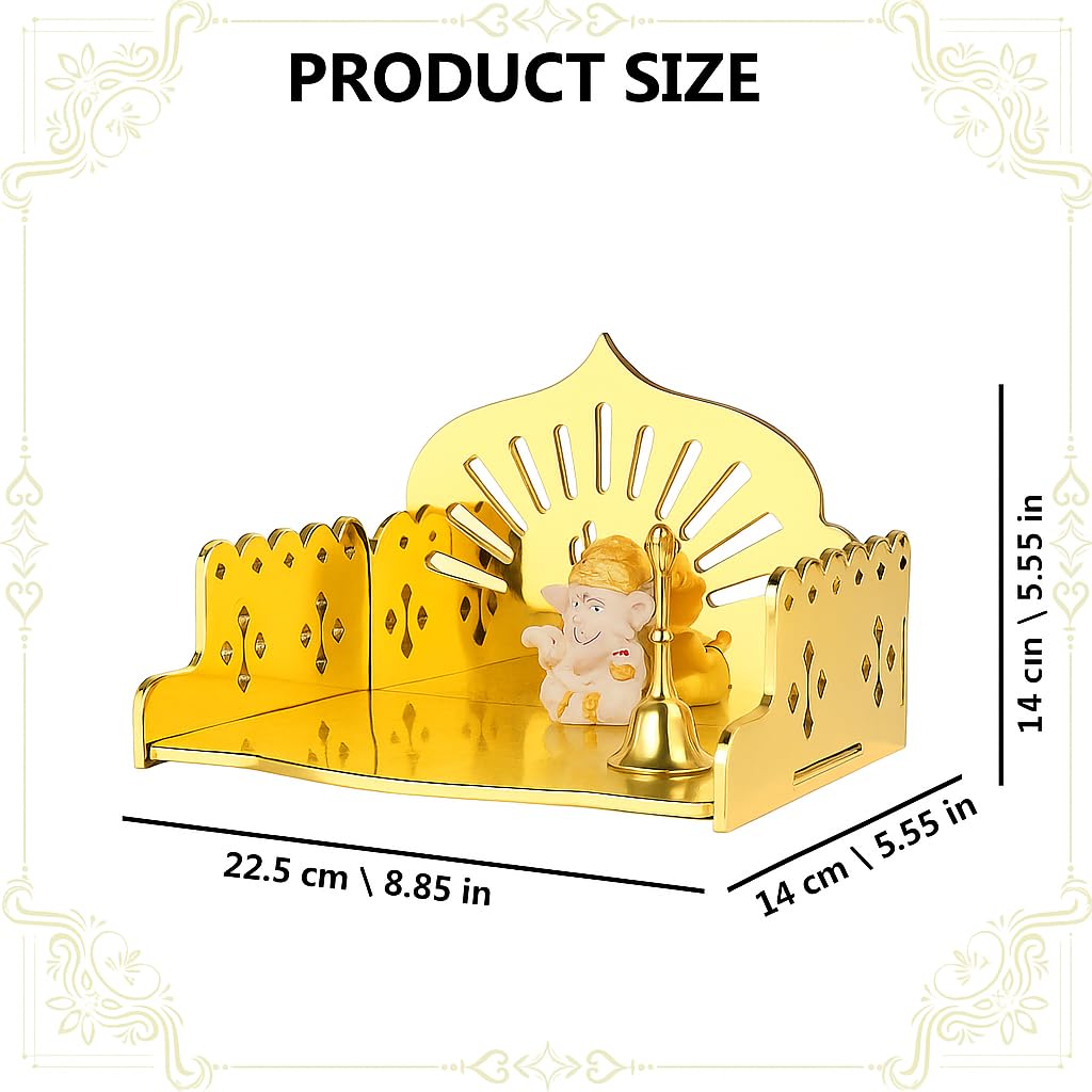 Fliptic Small Acrylic Wooden Gold Temple DIY || Wall-Mounted Pooja Mandir, Shining Finish for Home, Office, Shop || Wall Mounted Small Size Wooden Temple || Gold Colour || Do It Yourself