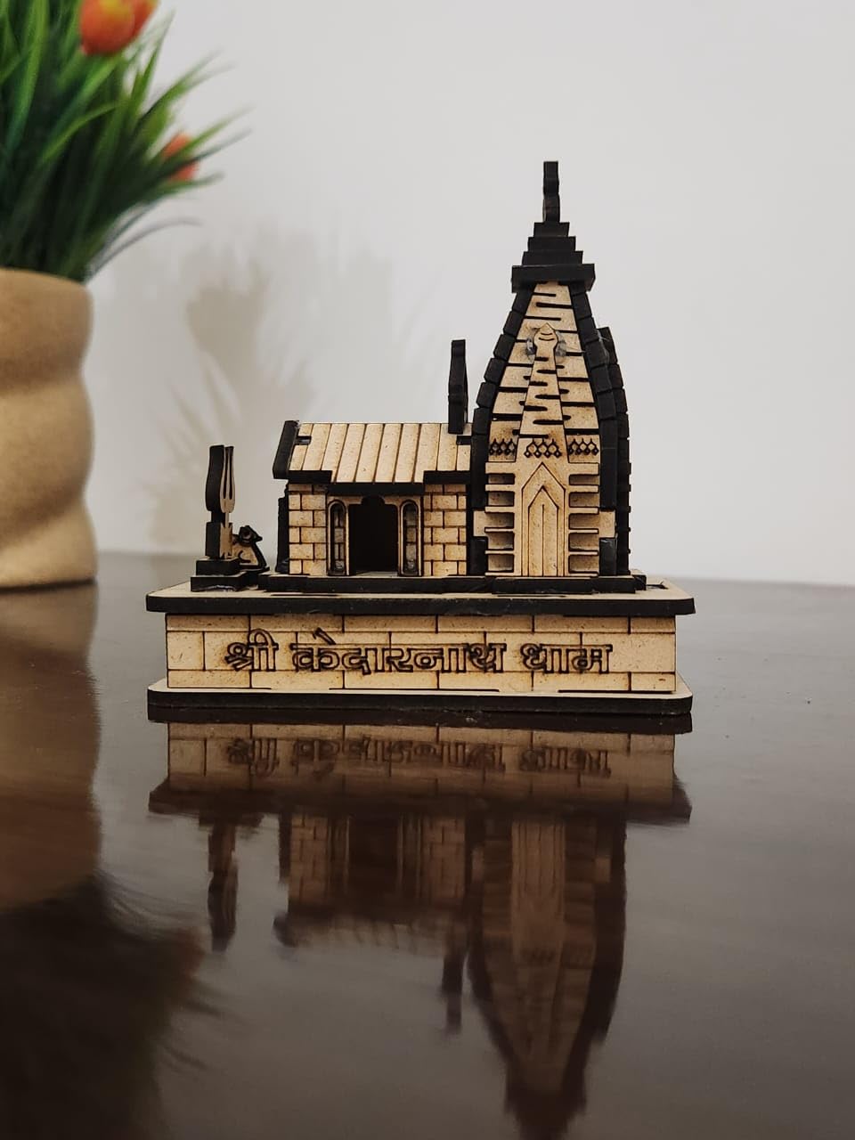 GIFTZORO Kedarnath Temple Wooden Souvenir Decorative Showpiece for Car Deshboard Home, Office | Beautiful Himalayan Kedarnath Mandir | Hand Crafted Wooden Kedarnath Dham