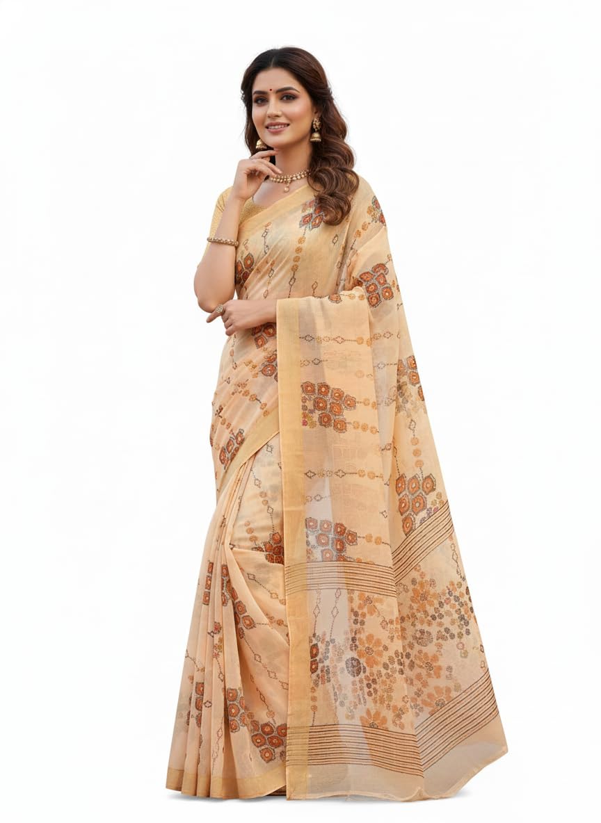 Raashreya Fashions Digital Print Chiffon Saree (Mustard)