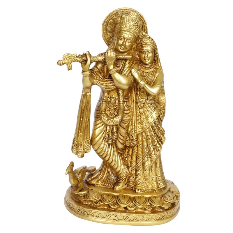 SVARUP Brass Radha Krishna Idol in Gold Color Height 10.5 Inch