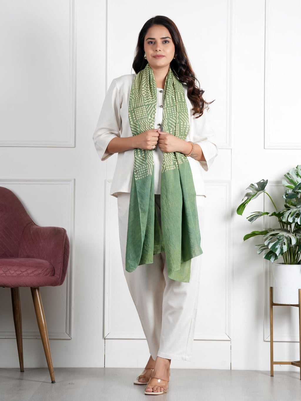 RAI SAHAB Fancy Scarf Lightweight & Comfortable for All Seasons(ST-70GRN10)