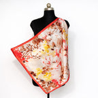 AMN Trendzz Satin Silk Scarf for Women, Stylish Satin Scarf 65×65 cm Square, Scarf for Women Elegant Head and Neck Accessory for Fashion, Travel and Gifting. (Red & Brown Floral – Warm Tones)
