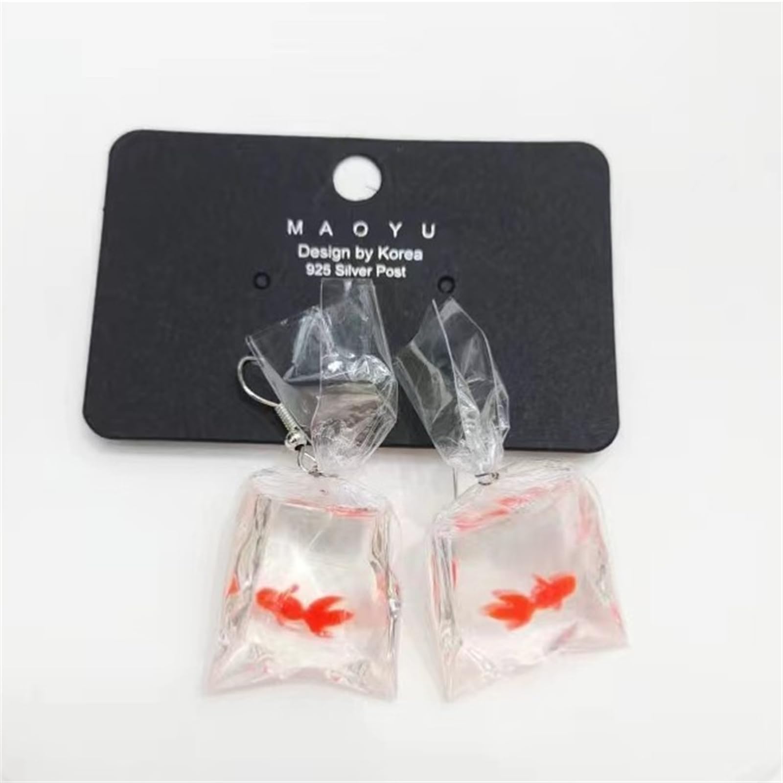 MALOYANVE Goldfish Water Bag Shaped Earrings for Women Charm Funny Handmade Resin 3D Lifelike Animal Dangle Earrings Jewelry Gifts, Resin, No Gemstone