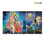 VIBECRAFTS Beautiful Radha Krishna Canvas Wall Painting of Five Pieces For Home|Office|Living Room|Gift (PTVC5Pcs4_8725)