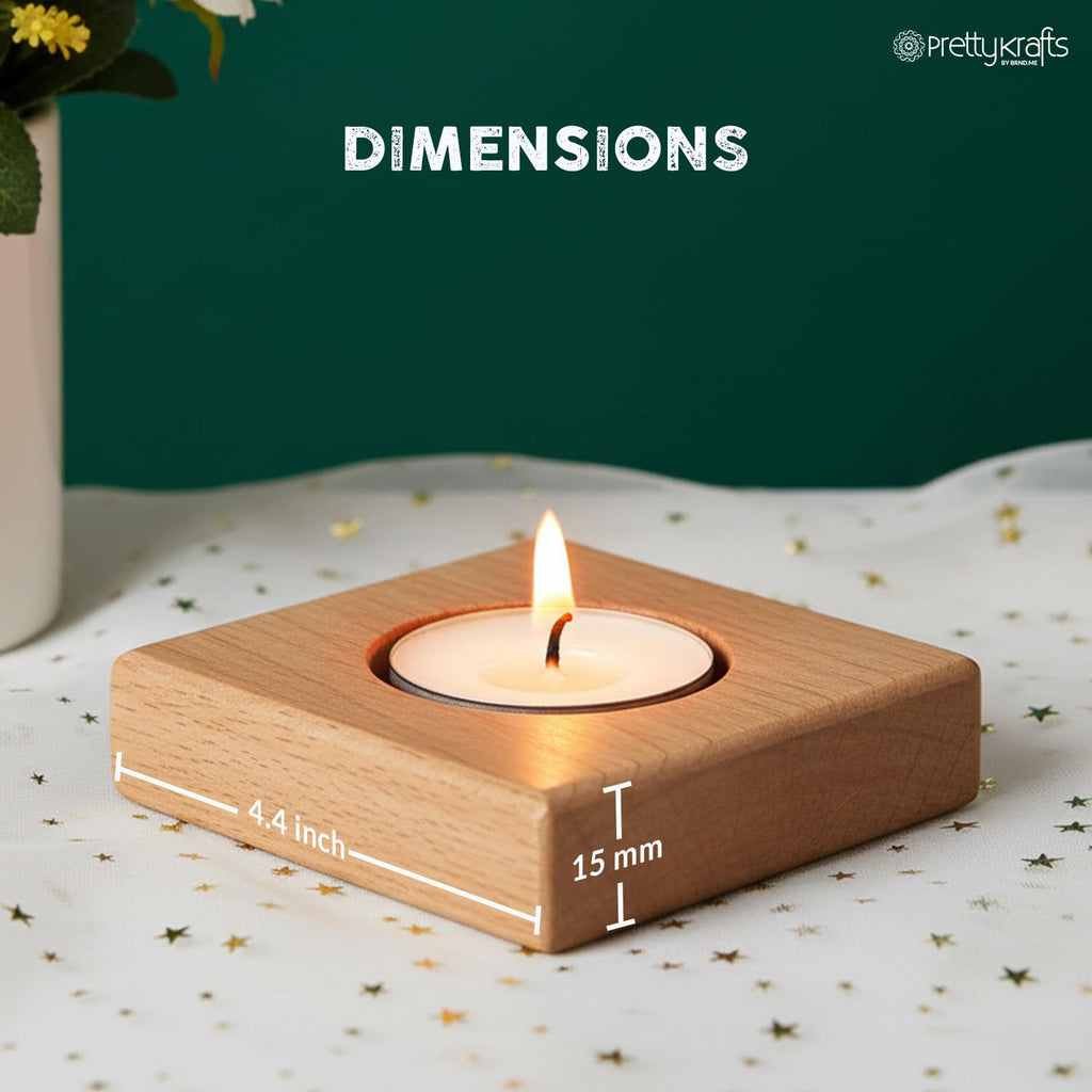 PrettyKrafts Square Wooden T-Light Holder | Single Tealight Candle Holder | 4x4 Inch | 15mm Thick MDF | Brown Wooden Table Décor for Home, Living Room, Pooja, Office Christmas & Festive Decoration
