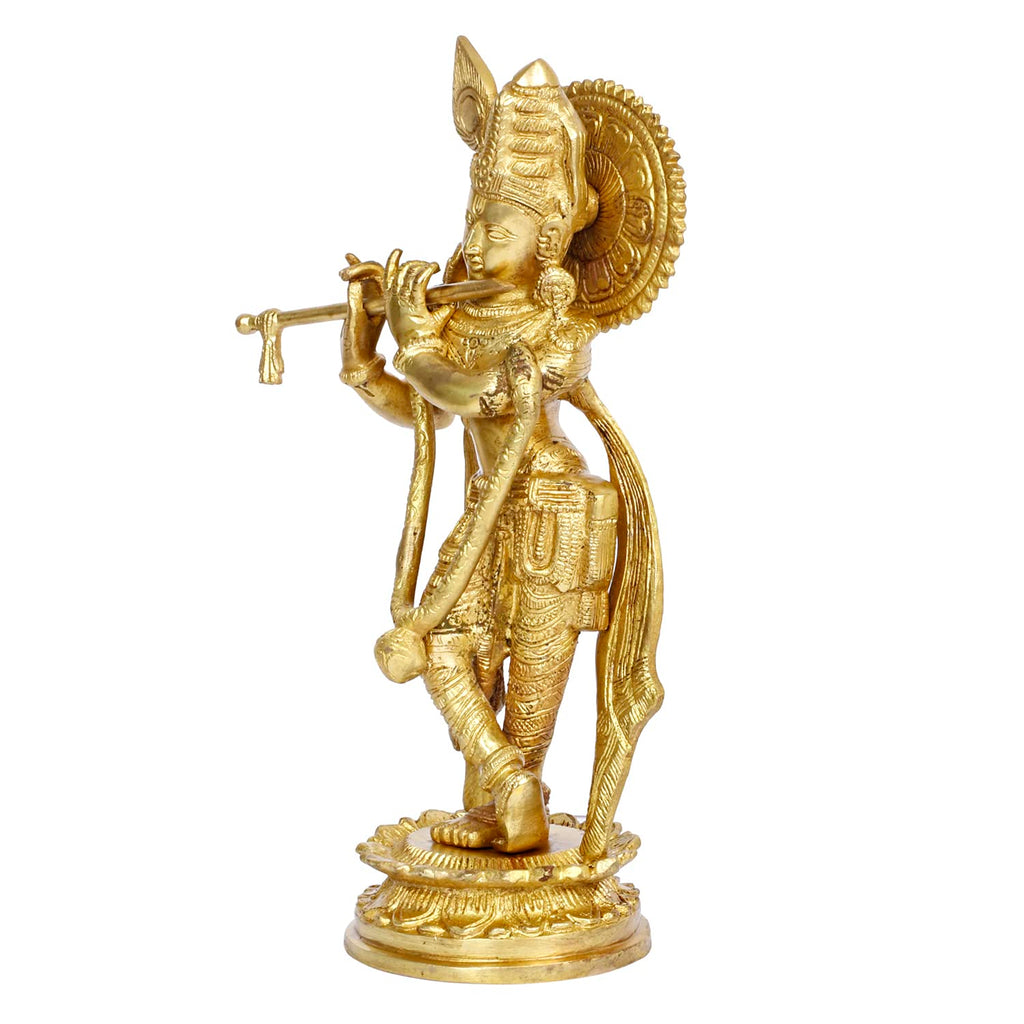 ARTVARKO Lord Murli Manohar Krishna Krishan Brass Statue Temple Puja Gift & Home Decor Size Height 11 Inch