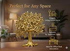 Metal Kalpavriksha Tree for Home Decor - Golden Wish Fulfilling Tree Metal Showpiece for Temple, Vastu, Office Table & Gifting Banyan (No 2 Golden)