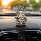 Gold Art India Lord Ganesha 999 Silver Plated Idol | Antique Matte Finish | Premium Velvet Gift Box | Ganesh Murti for Car Dashboard, Home Temple, Office Desk | Luxury Spiritual Gift for Housewarming