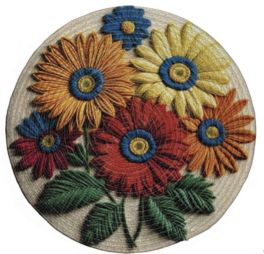SEHAJ HOME DECOR Cotton Printed Round Table Mat (38x38 cm) - Pack of 1 (Single PCS) (Multi 2) Kafalo