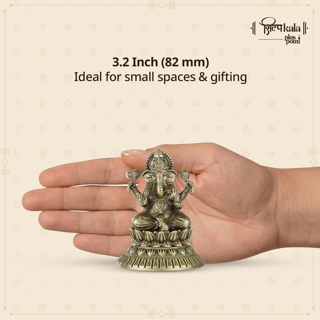 Shilpkala Brass Ganesh Idol 3.2 Inch - Exquisite Fine Detailing & Antique Finish, Premium Brass Murti for Mandir, Luxury Home Decor, Spiritual Gift Item, Divine Blessings & Festival Gift, (Brown)