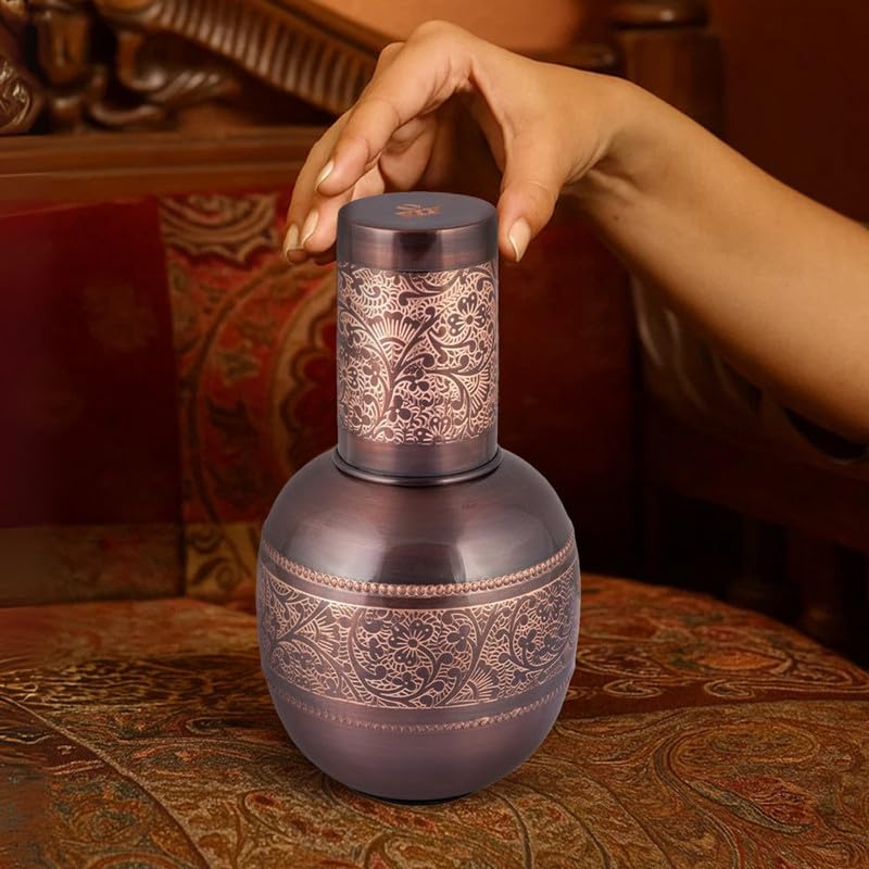 Vip luxe Surahi Vintage Copper Water Jug – 1.5L | Handcrafted Heavy-Gauge Pure Copper Ayurvedic Pitcher |Wellness Drinkware