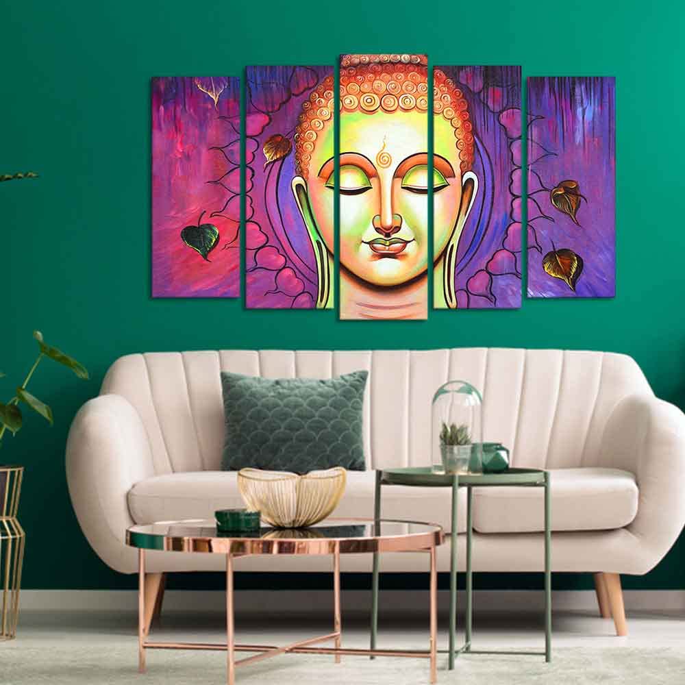 VIBECRAFTS Spiritual Buddha Meditating Wall Painting Set of Five For Home|Office|Living Room|Gift (PTVC5Pcs2_6579)