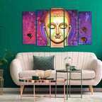 VIBECRAFTS Spiritual Buddha Meditating Wall Painting Set of Five For Home|Office|Living Room|Gift (PTVC5Pcs2_6579)