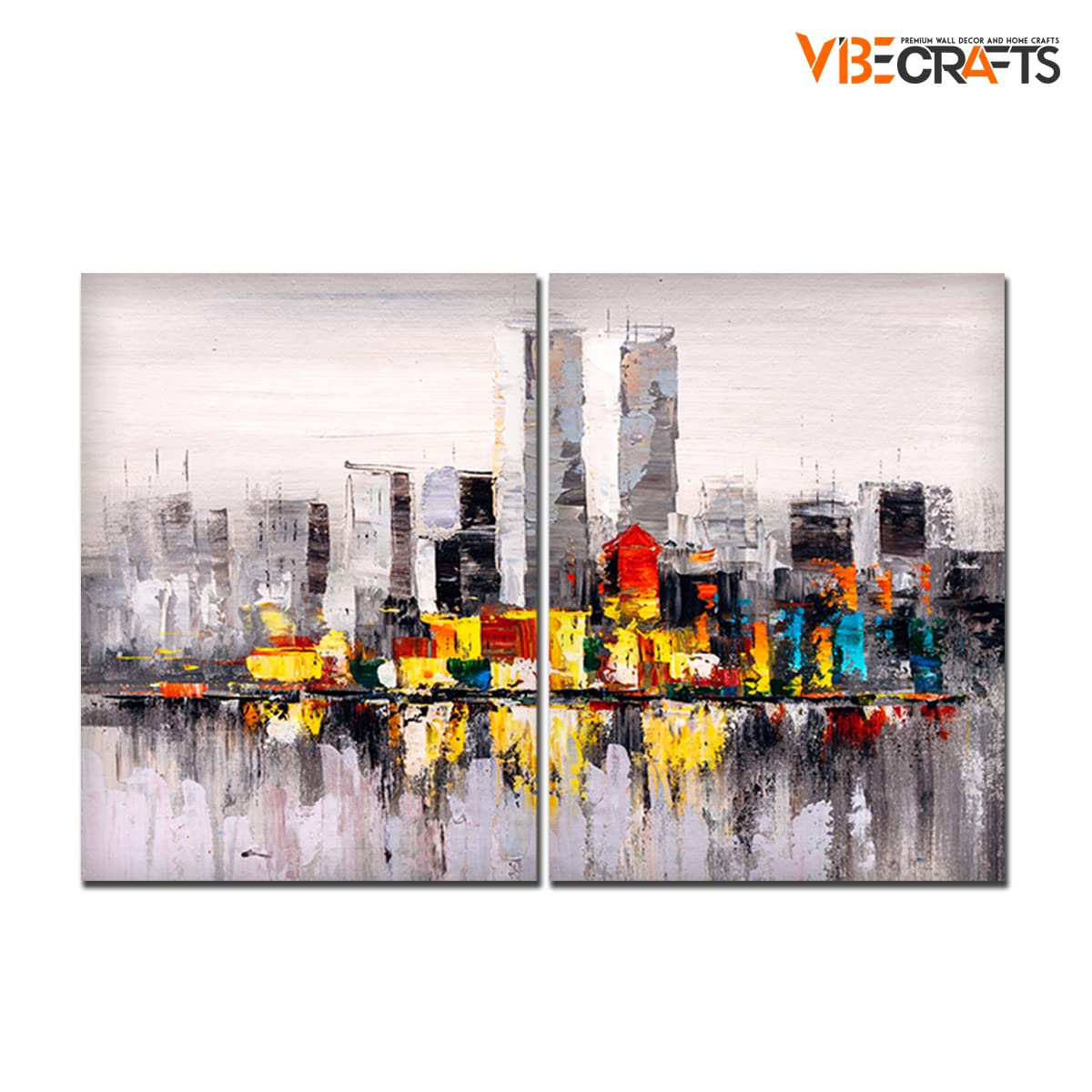 VIBECRAFTS 2 Pieces Beautiful City Canvas Wall Painting Fitted With Wooden Frame For Home | Office | Living Room | Gifts(PTVC2Pcs1_17510)