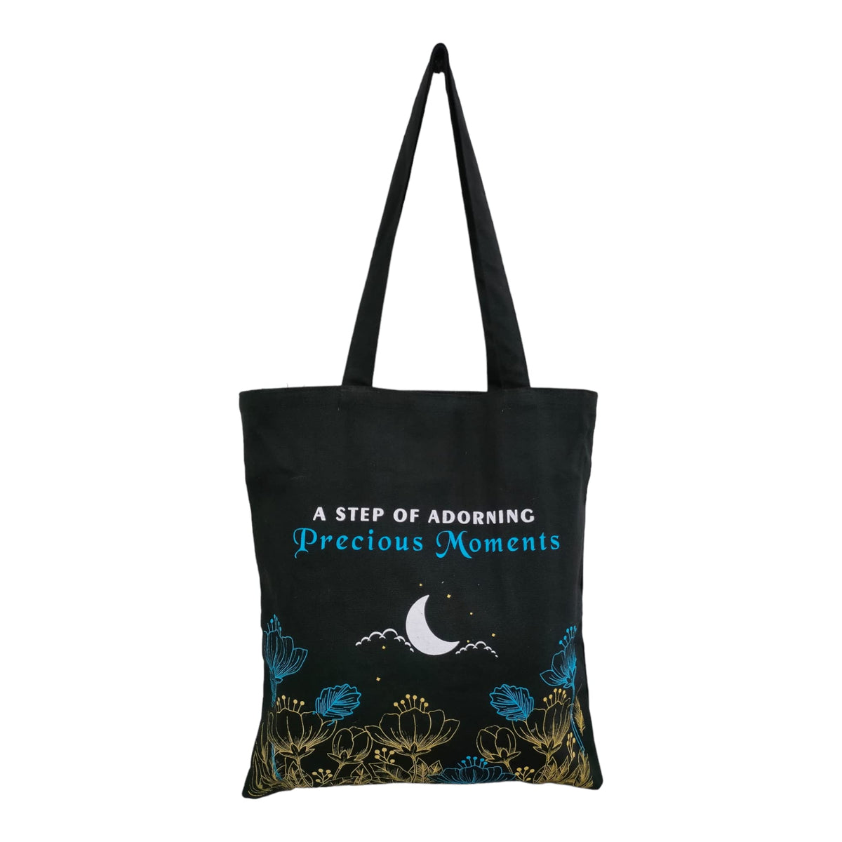 DANIOO DON'T WORRY WE CARRY Canvas Reusable Cloth Tote Bag with Zipper and Inner Pocket For Women and Girls Multipurpose College Washable Daily Use Shopping Pack Of 1 (Black & Golden)