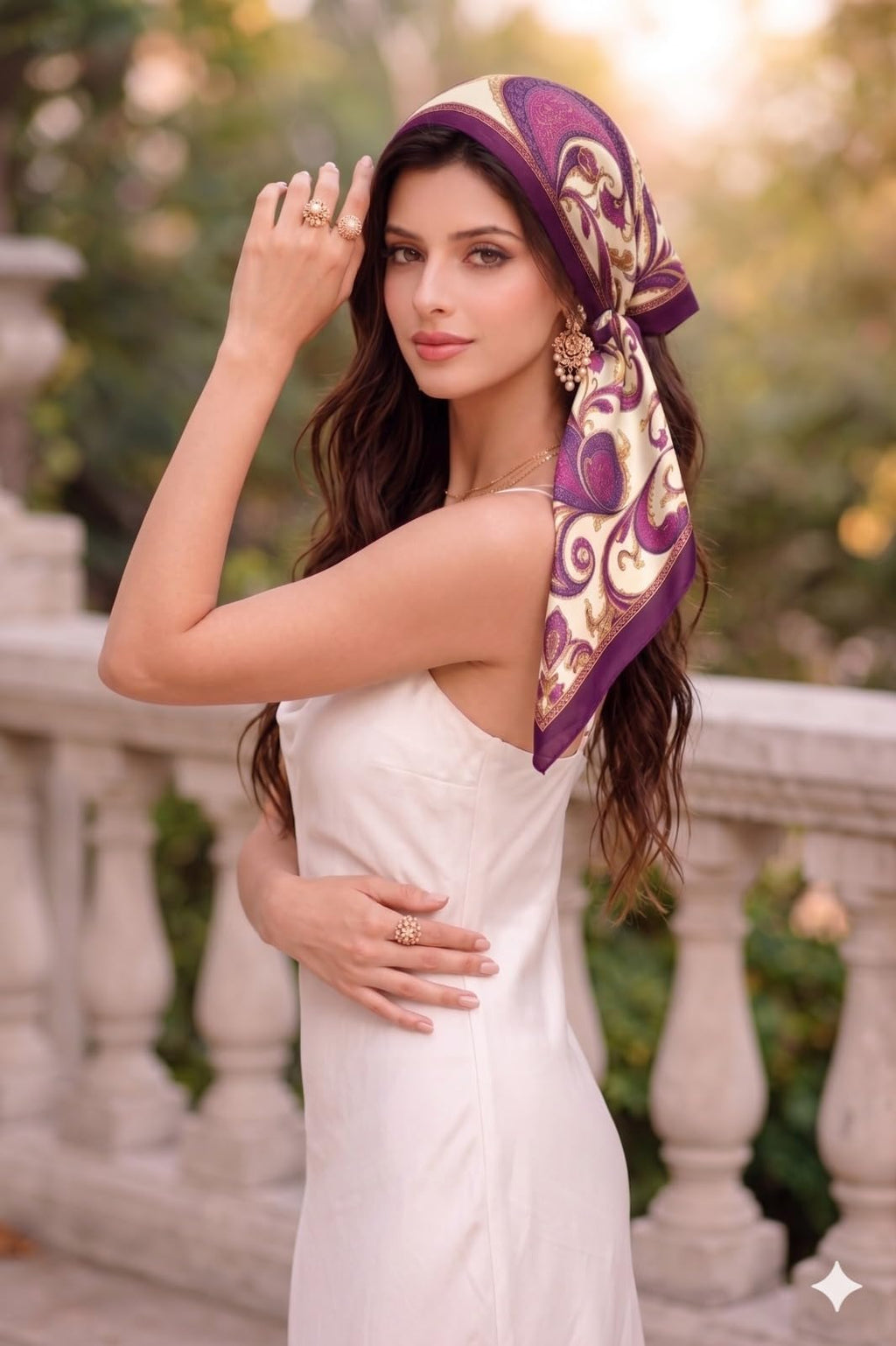 Etietnic Satin Square Head Scarf for Women,PURPLE DESINGH Printed