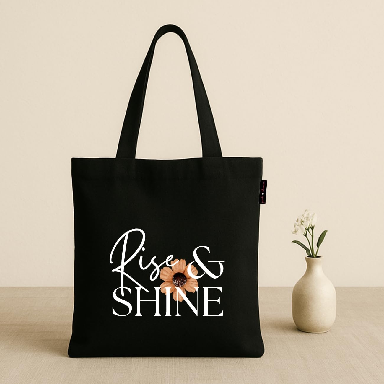 Peach Blossom Women’s Cotton Printed Tote Bag_BLK - RISE & SHINE