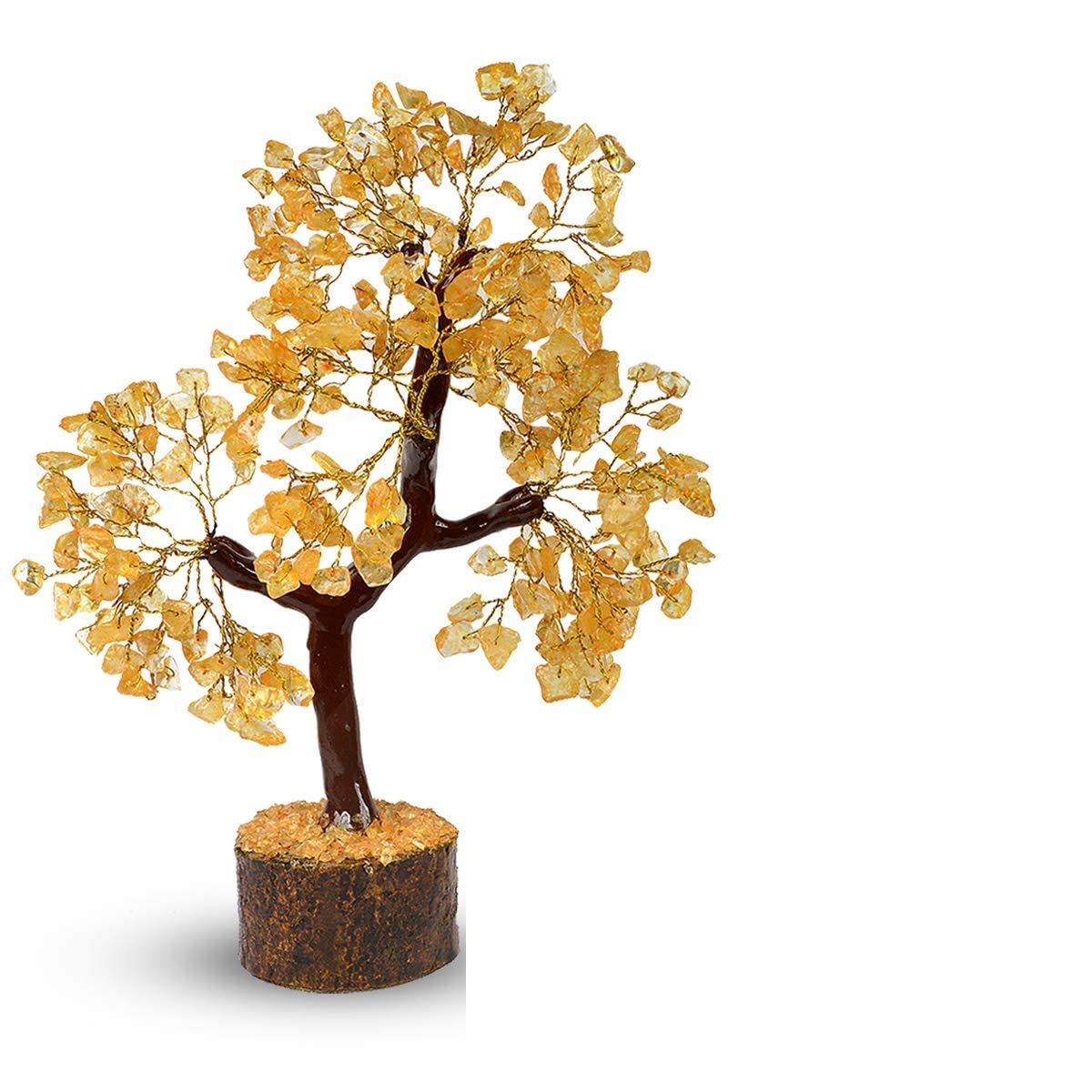 Fastel® Natural Citrine Crystal Gemstone Bonsai Money Tree with Golden Wire and 300 Beads for Good Luck, Healing, Wealth & Prosperity, Home Office Decor showpiece Decoration Gift