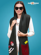 Pick Ur Needs Women Winter Woolen Muffler with Trendy Patch Design Soft Warm Knitted Scarf for Girls & Ladies Stylish Casual Mufflers (Green)