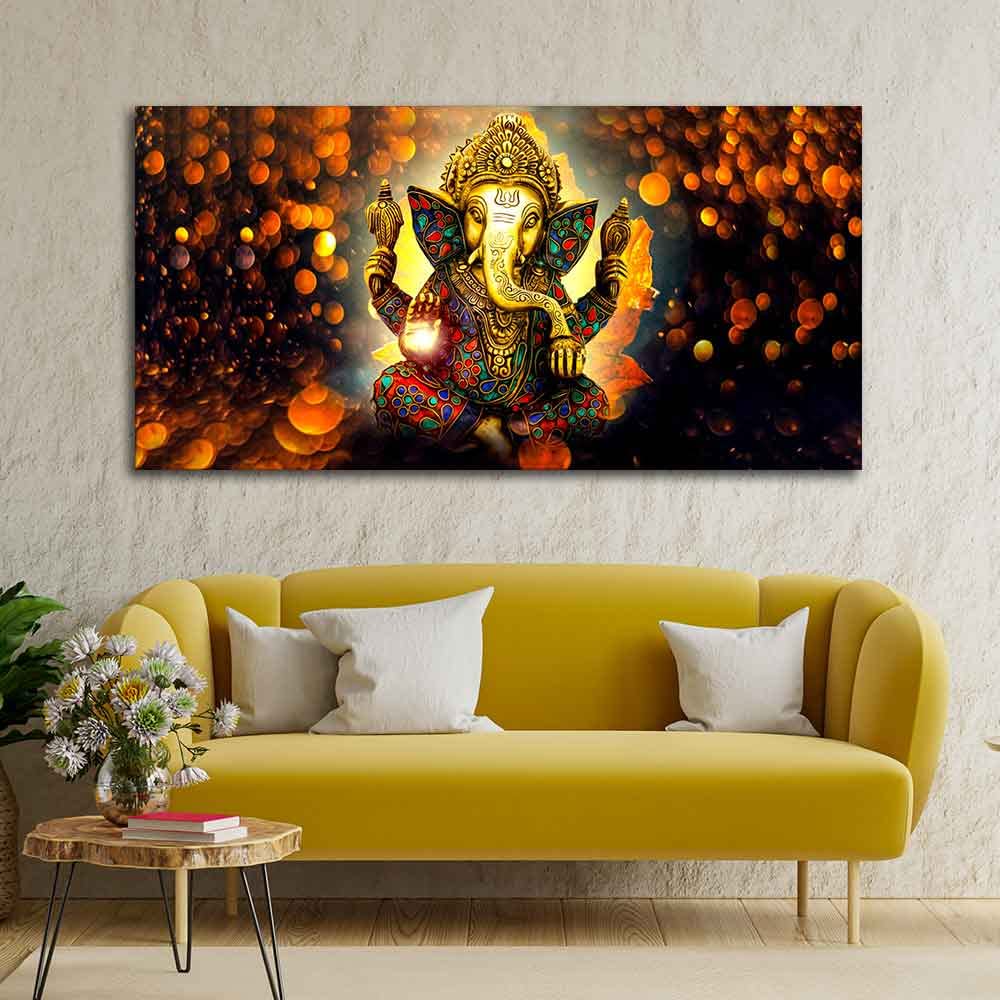 VIBECRAFTS Canvas Paintings for Living Room Drawing Room Ganesha Canvas Wall Painting for Home|Office|Gift(PTVCH_2367NV)