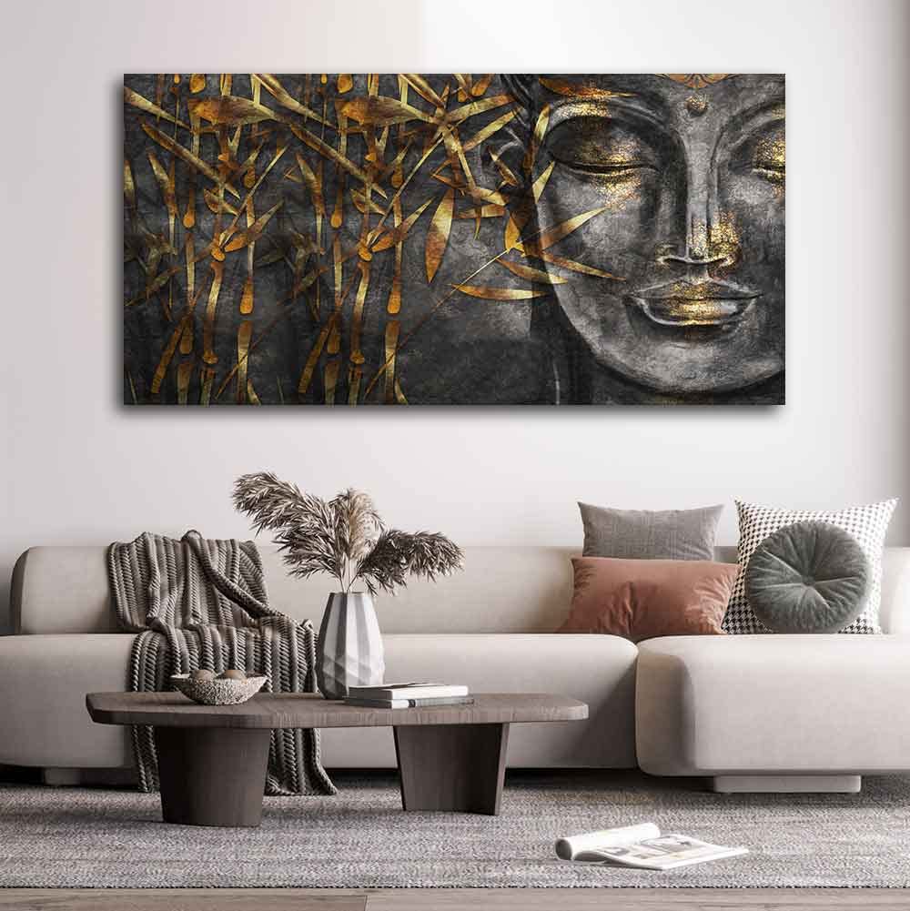 VIBECRAFTS Canvas Paintings for Living Room Drawing Room Gautam Buddha Sculpture Canvas Wall Painting Fitted With Wooden Frame For Home | Office | Living Room | Gift (PTVCH_2498)