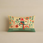 STITCHNEST Printed Satin Cushion Covers Colorful Parrot with Botanical & Geometric Chevron Design, 12x18 Inch, Pack of 2 for Artistic, Playful & Boho Home Styling