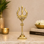 ARTVARKO Brass Shiva Shiv Bholenath Trishul Trident with Damru on Stand Show Piece Decoration Items for Temple Puja Home Decor Gift 7 Inch