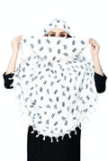 Vinsh Enterprise Cotton Long Scarf Cum Mask Scarves Usable for Vehicle Driver | White Printed Design | Universal Size | For Girl & Women | Soft & Breathable Sun Protection (Butterfly)