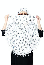 Vinsh Enterprise Cotton Long Scarf Cum Mask Scarves Usable for Vehicle Driver | White Printed Design | Universal Size | For Girl & Women | Soft & Breathable Sun Protection (Butterfly)