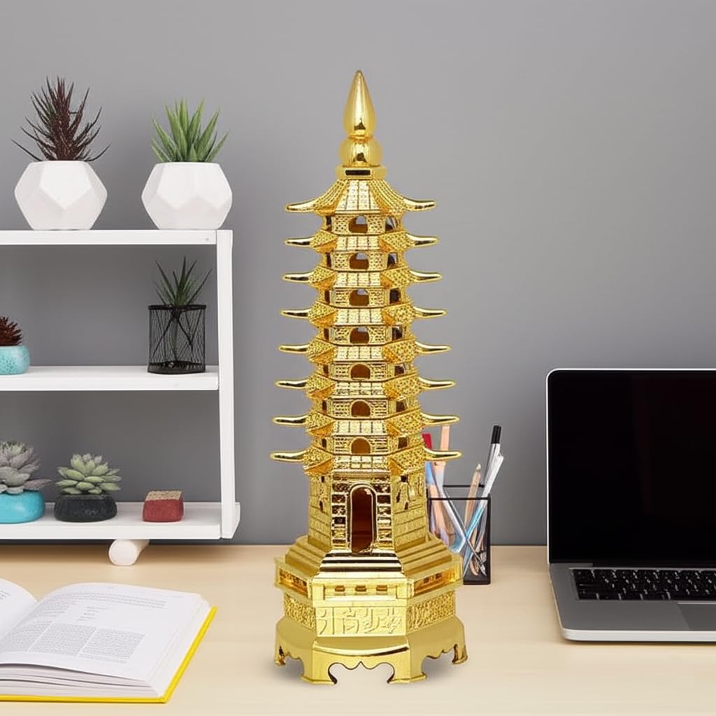 ART FLAUNTS Education Tower Feng Shui for Students, Pagoda Tower Vastu Items for Good Luck and Academic and Business Success, Fengshui Items, 13 Cm, Golden