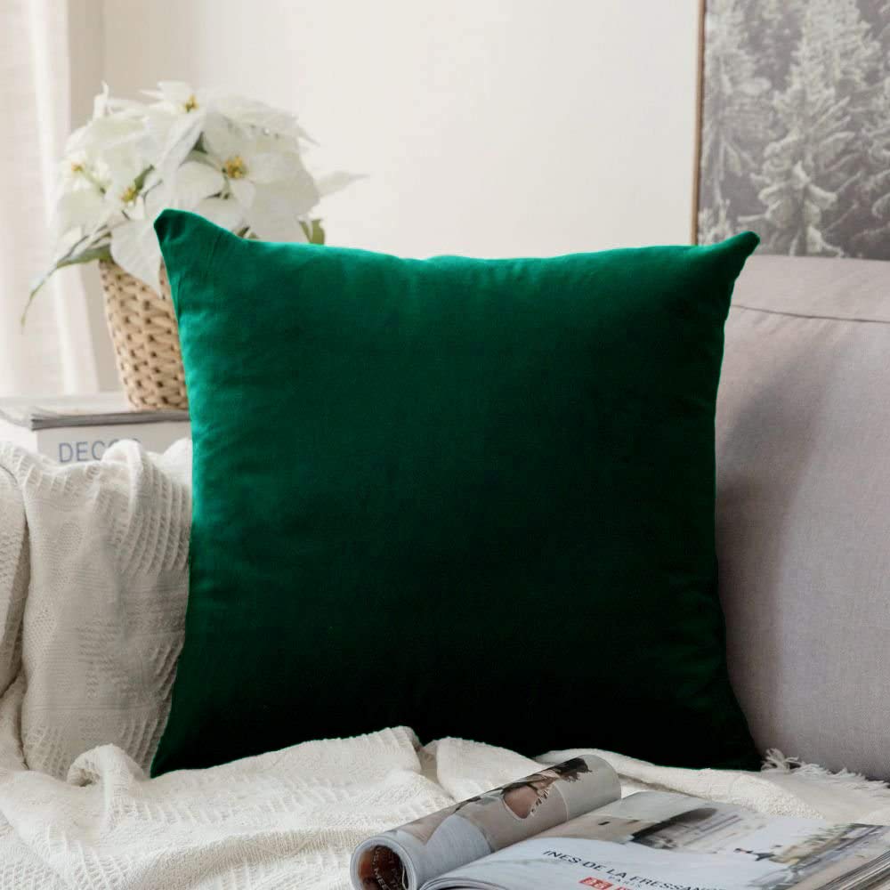 Khooti Velvet Cushion Cover, 26x26 Inch | Army Green | Pack of 1 | Solid Plain Soft & Smooth, Decorative Cushion Covers for Living Room, Bedroom, Couches, Chairs, Sofas, Beds & Home Decor
