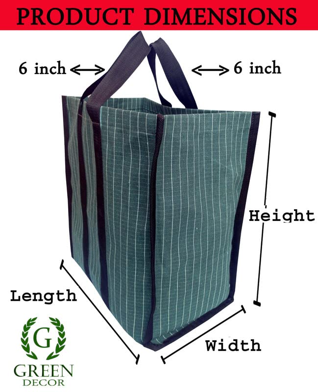 GREEN DECOR Waterproof Cotton Canvas Super Strong Heavy Duty Reusable Milk Bag/Shopping/Grocery/Vegetable Bag with Reinforced Handles & Thick Bottom for Strength (Green,17X10X11 Inch) Pack of 2