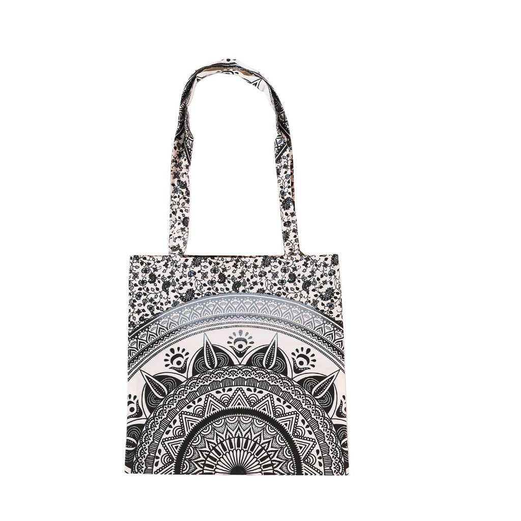 Ravaiyaa - Attitude is everything Cotton Shoulder Bag/Tote Bag For Women| Printed Multipurpose Handbag With Top Zip| Best For Shopping, Travel, Work, Beach, Office, College (White Black Ombre Mandala)