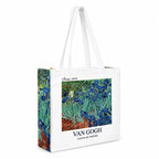 ECOEK Artsy Poly Canvas Tote Bag for Women | Zipper Closure, Bottle Holder & Keychain Hook | Premium Poly Canvas Bag for Travel College, Office | Reusable Shopping Tote Bag Gift(Van Gogh Irises)