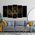 VIBECRAFTS Buddha With Peacock Feather Wall Painting of Five Pieces Set For Home|Office|Living Room|Gift (PTVC5Pcs2_6616)