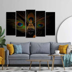 VIBECRAFTS Buddha With Peacock Feather Wall Painting of Five Pieces Set For Home|Office|Living Room|Gift (PTVC5Pcs2_6616)