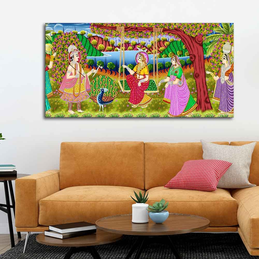 VIBECRAFTS Canvas Paintings for Living Room Drawing Room Canvas Painting of Indian Holy Place Mathura Vrindavan for Home|Office|Gift(PTVCH_2392N)(48 x 24 Inches)