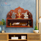 KALMANJUH Wooden Decorative Mandir for Home | Wall Mounted Pooja Stand with Shelves | Ideal Temple for Home,Flats, Offices & Small Spaces Size-20.3D x 20.3W x 22.9H Centimeters
