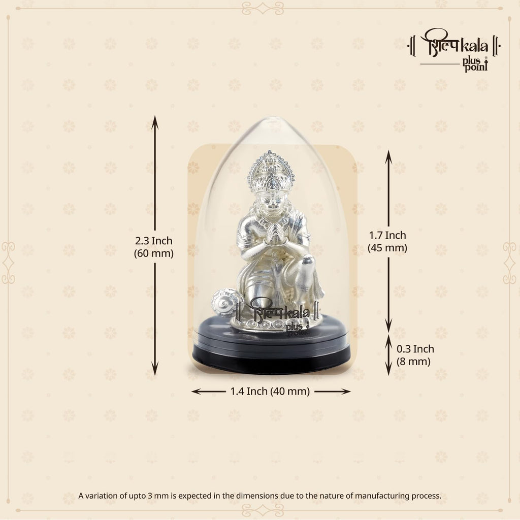 Shilpkala 2.3 Inch Brass Ultra Fine Hanuman Ji Idol in Pranam Mudra for Car Dashboard & Devotional Gift (Silver)