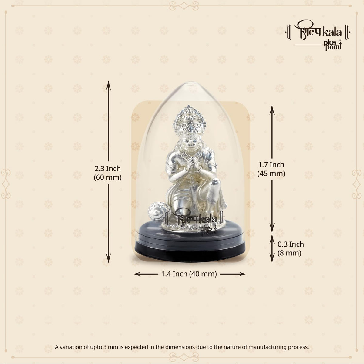 Shilpkala 2.3 Inch Brass Ultra Fine Hanuman Ji Idol in Pranam Mudra for Car Dashboard & Devotional Gift (Silver)